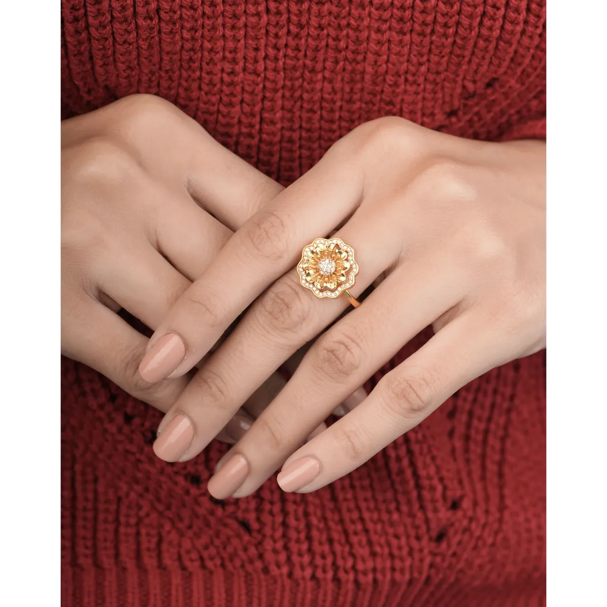 American Diamond High gold Flower shape delicate Ring