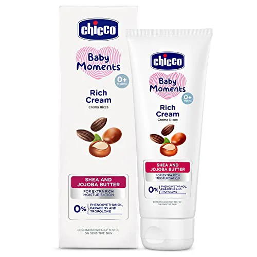 Chicco Baby Moments Rich Cream, New Advanced Formula with Natural Ingredients for Extra Rich Moisturization, Suitable for Preventing Dryness, No Phenoxyethanol and Parabens (100g)
