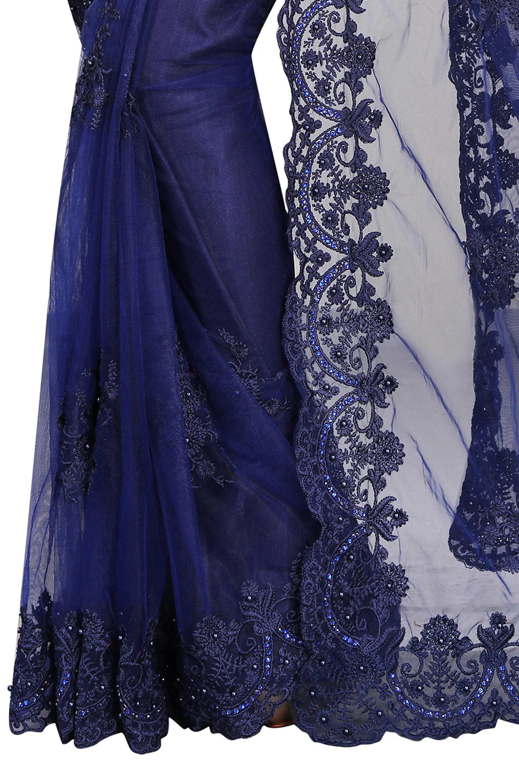 Vastraani Women's Cut Wok Embroidered Woven Net Saree with Blouse Piece (Blue, Free Size) - image 4