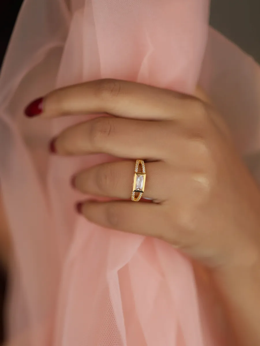 American Diamond high gold rectangle shape delicate fancy ring.