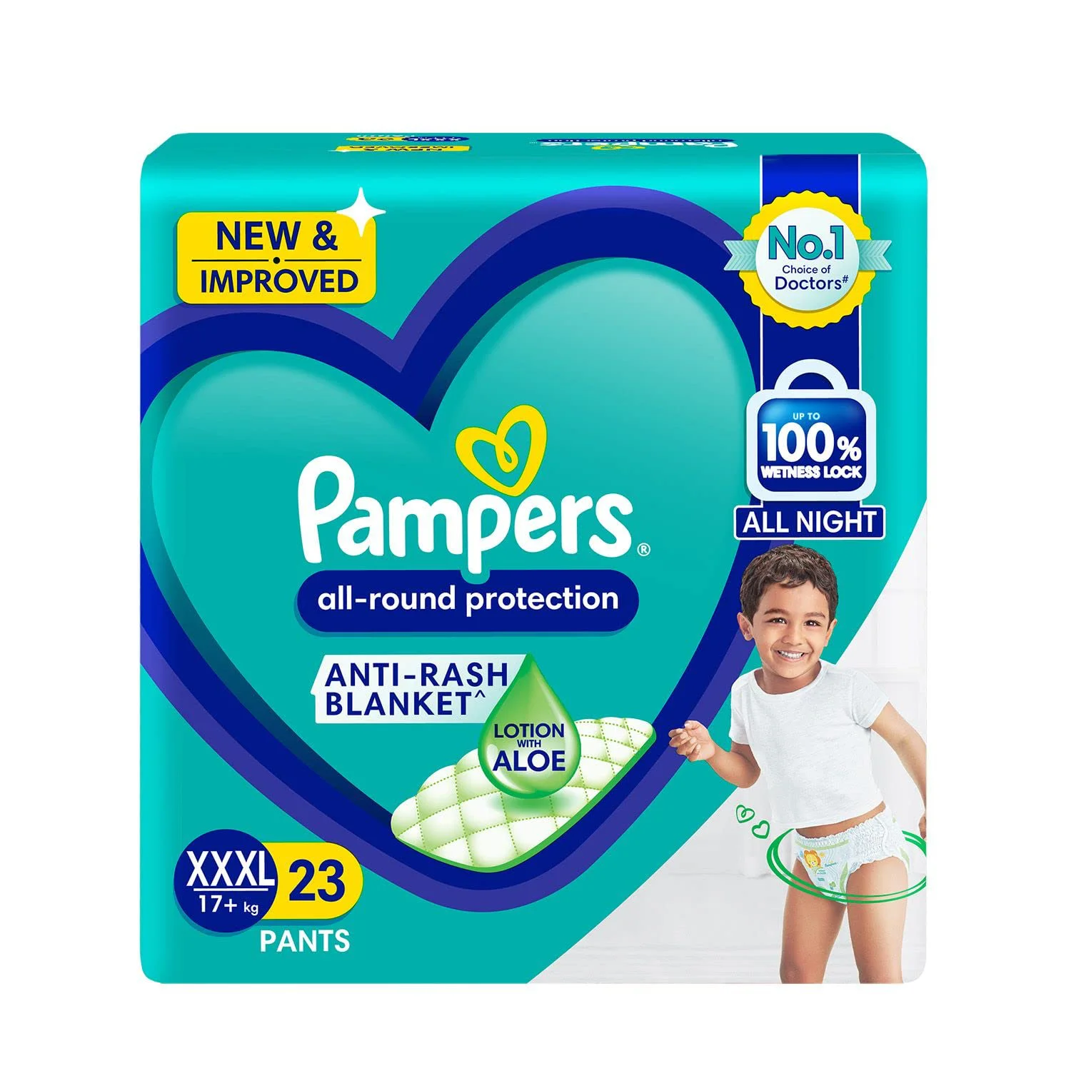 Pampers All round Protection Pants, Extra Extra Extra Large size baby diapers (XXXL) 23 Count, Lotion with Aloe Vera