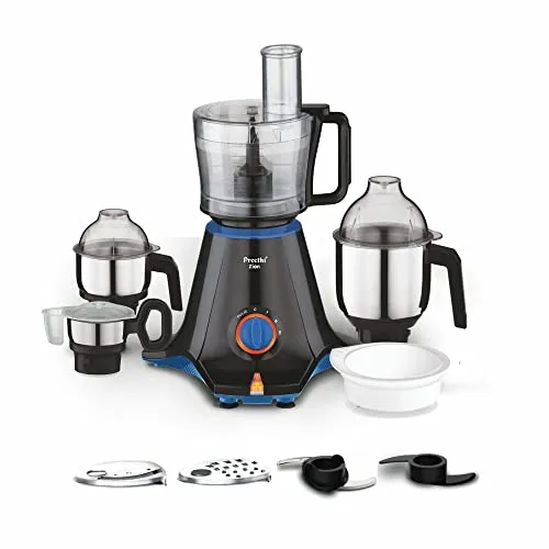 Preethi Zion MG-227 mixer grinder 750 watt Black, 4 jars - master chef food processor jar and flexi lid, Vega W5 motor with 2yr Guarantee & Lifelong Free Service, Standard