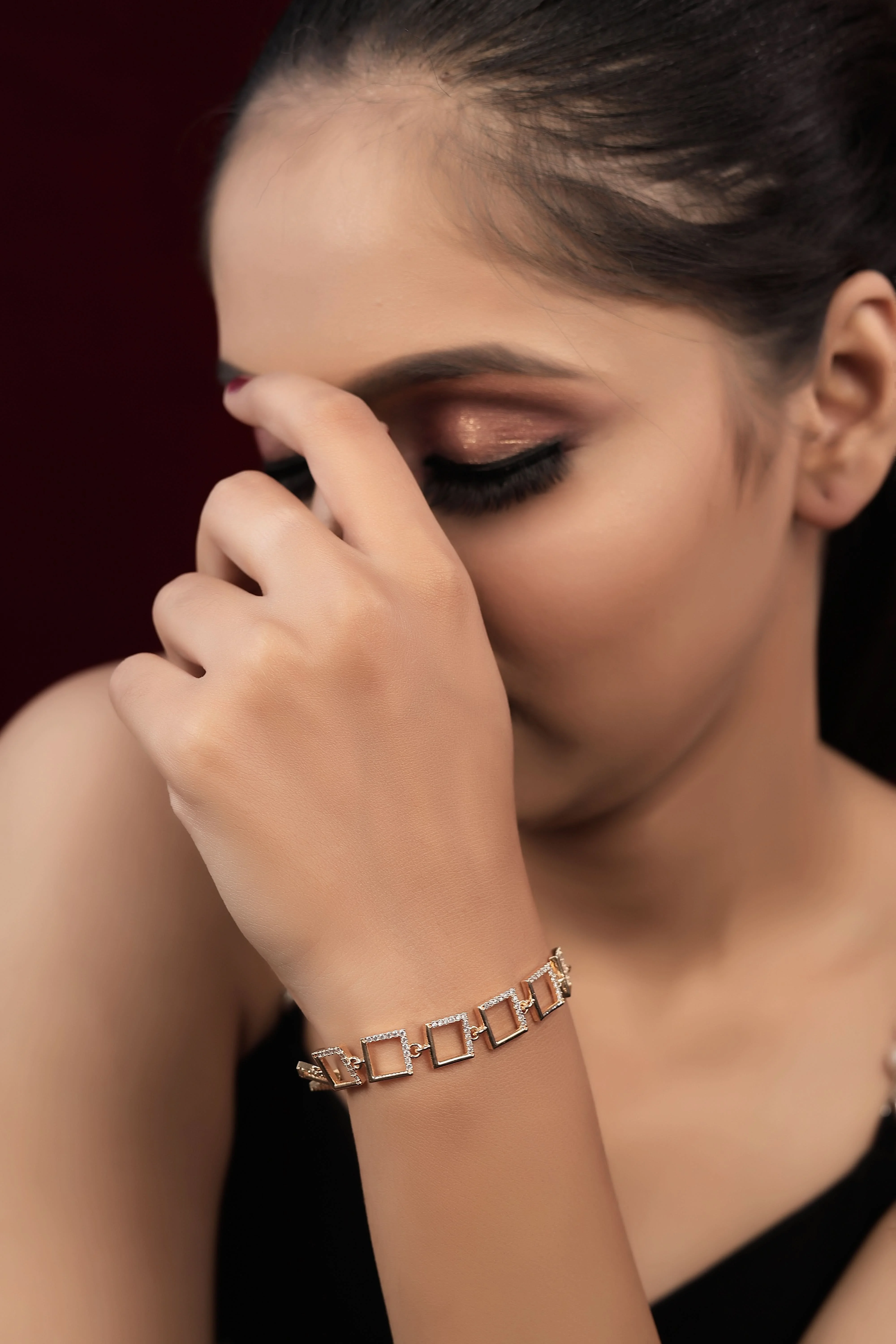 American Diamond Rose Gold Silver And Gold Plated Fancy Square Bracelet