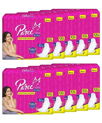 Paree Super Ultra Soft Feel Double Feathers Sanitary Pads for Women (Trifold)|XXL-60 Pads (Combo of 10)|Quick Absorbtion|Disposable Covers|Wide Coverage