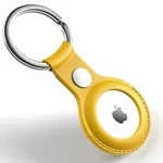 Riggear Premium Leather Key Ring Holder Case Cover Compatible with Apple Airtag (Yellow)