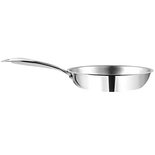 Vinod Platinum Triply Stainless Steel Frypan 20 cm Diameter with Riveted Sturdy Handle (Induction and Gas Stove Friendly) - Silver, 5 Years Warranty