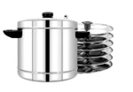 Pigeon Classic 6 Stainless Steel Idli Maker /Cooker with whistle indicator - 6 Plates (24 Idlis) / Idli Steamer/Idly Cooker Pot/ Stainless Steel Idli Maker with Silver Lid - Fluffy Idlies - Induction & Gas Base - 1 Year Warranty