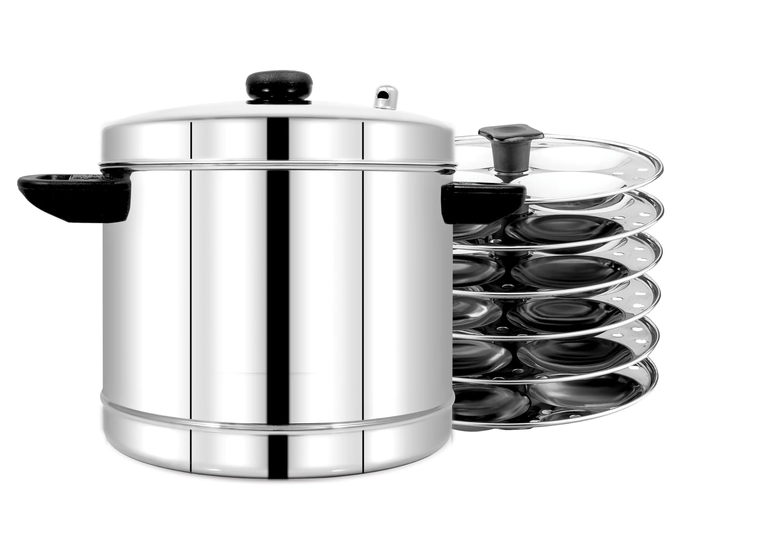 Pigeon Classic 6 Stainless Steel Idli Maker /Cooker with whistle indicator - 6 Plates (24 Idlis) / Idli Steamer/Idly Cooker Pot/ Stainless Steel Idli Maker with Silver Lid - Fluffy Idlies - Induction & Gas Base - 1 Year Warranty - image 2