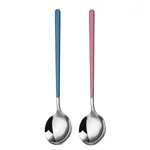 Primetan Soup Spoons Stainless Steel Round Head Soup Spoons Modern Thick Long Handle Dinner Metal Spoons for Soup Grain Dessert Milk Tea Coffee (Set of 2)