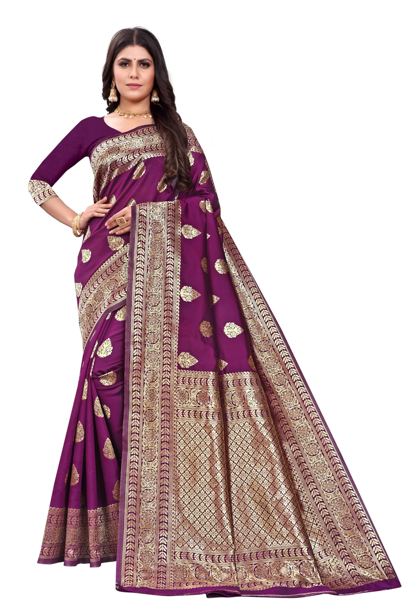 Sugathari Women's Banarasi Saree Pure Kanjivaram Silk Saree Soft new ladies 2023 Design Wear Pattu Sarees Latest Cotton Party Sari collections With Blouse Piece for Wedding sadi (SAM PARI-120 WINE) - image 2