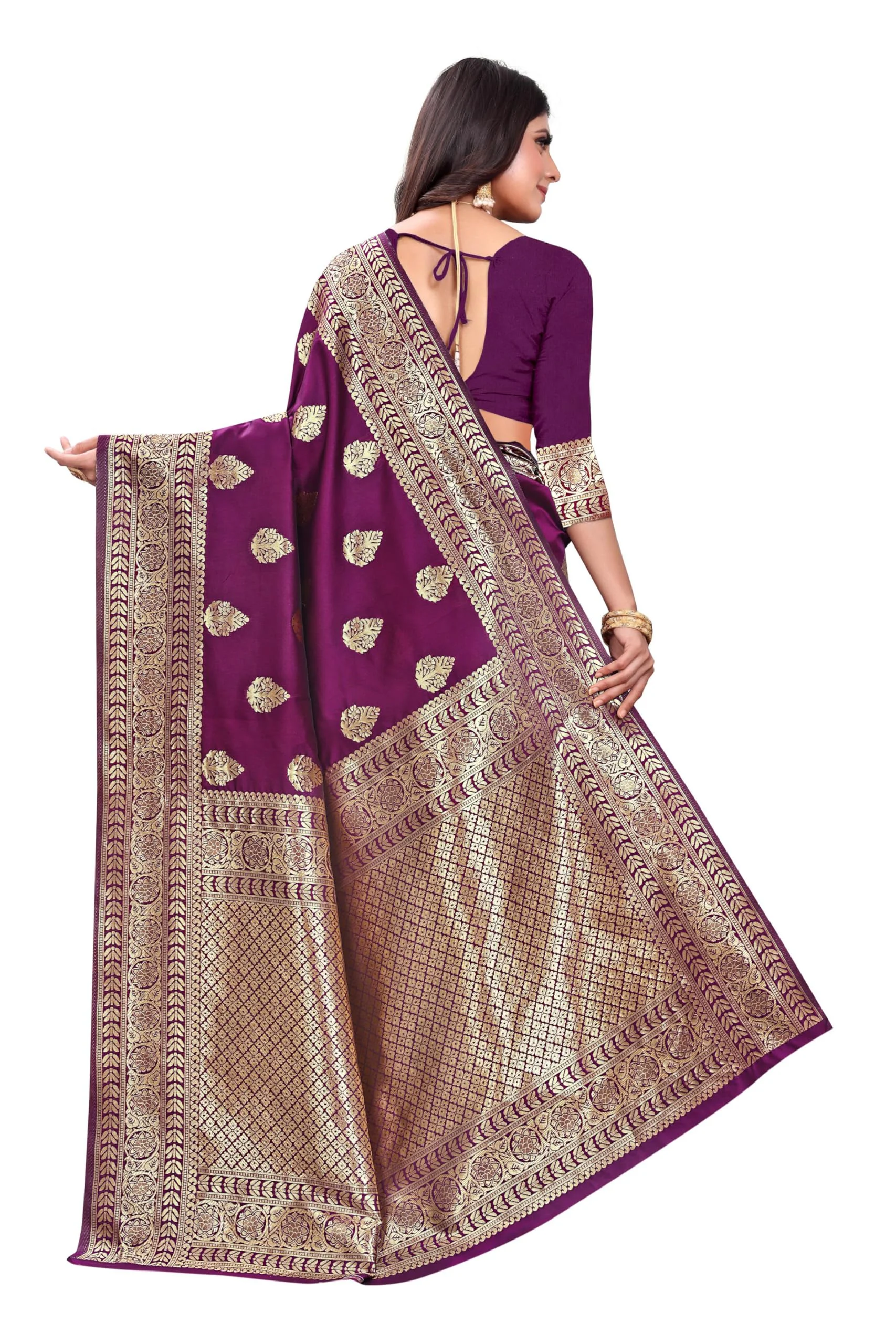 Sugathari Women's Banarasi Saree Pure Kanjivaram Silk Saree Soft new ladies 2023 Design Wear Pattu Sarees Latest Cotton Party Sari collections With Blouse Piece for Wedding sadi (SAM PARI-120 WINE) - image 4