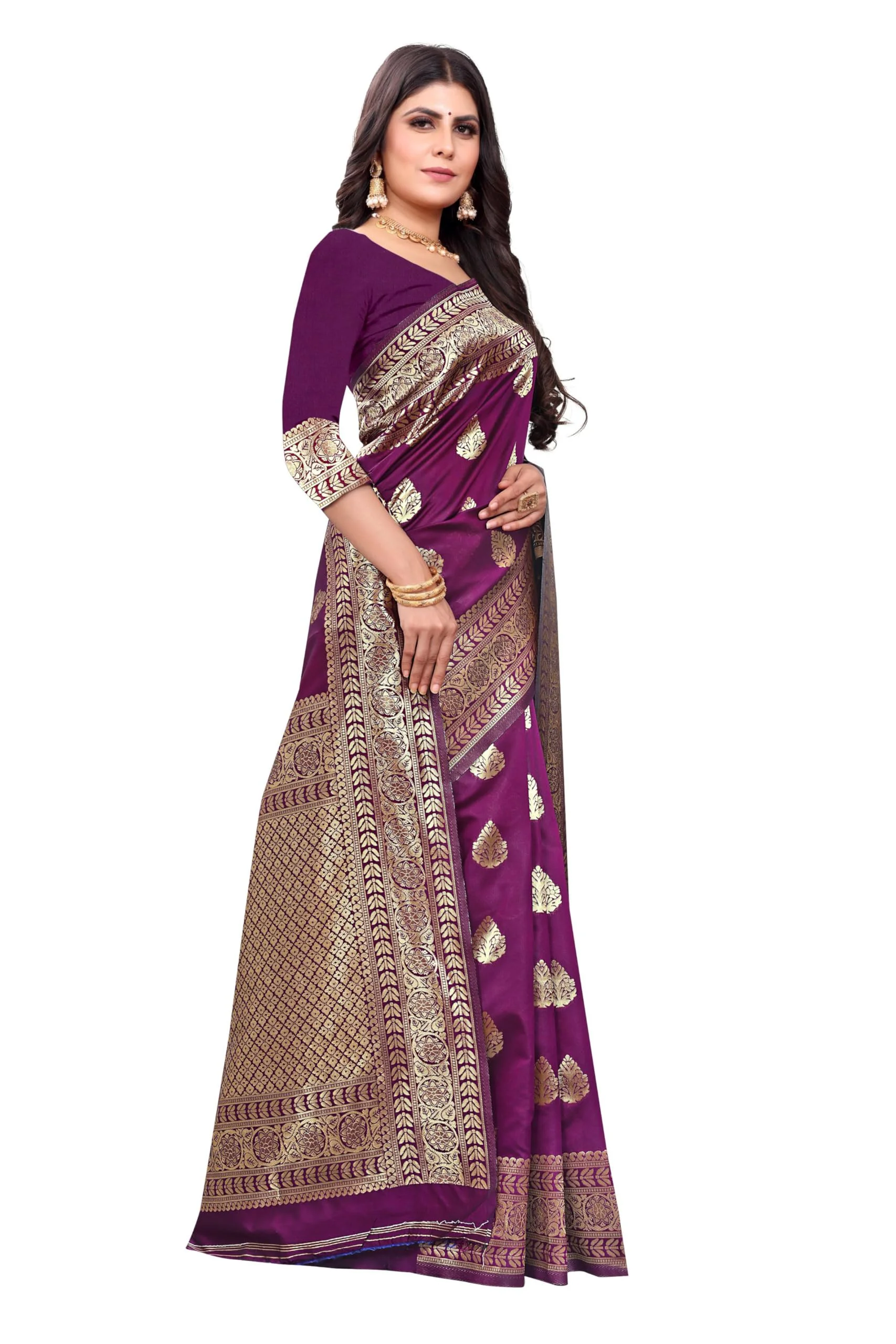 Sugathari Women's Banarasi Saree Pure Kanjivaram Silk Saree Soft new ladies 2023 Design Wear Pattu Sarees Latest Cotton Party Sari collections With Blouse Piece for Wedding sadi (SAM PARI-120 WINE) - image 5