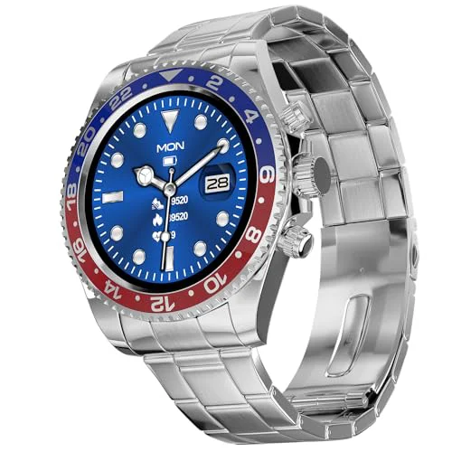 Fire-Boltt Avalanche Luxury Stainless Steel Smart Watch, Bluetooth Calling with 1.28” HD Display, 2 Button Pushers, Voice Assistance, Multiple Sports Modes, Health Suite, IP67 Resistance. (Blue Red)