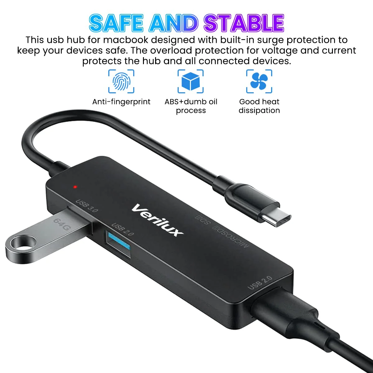Verilux® Type C Card Reader Micro SD Card Reader All in One SD Card Reader 5 in 1 Multi USB C Adapter with USB2.0/USB3.0 Ports Compatible with PC, MacBook Air/Pro M1, Mac Mini, iMac, Surface Pro - image 4
