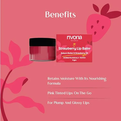 Rivona Naturals Strawberry Lip Balm | Avocado Butter + Kokum Butter | Moisturizing and Plumping | For Men & Women | 8 gm - image 4