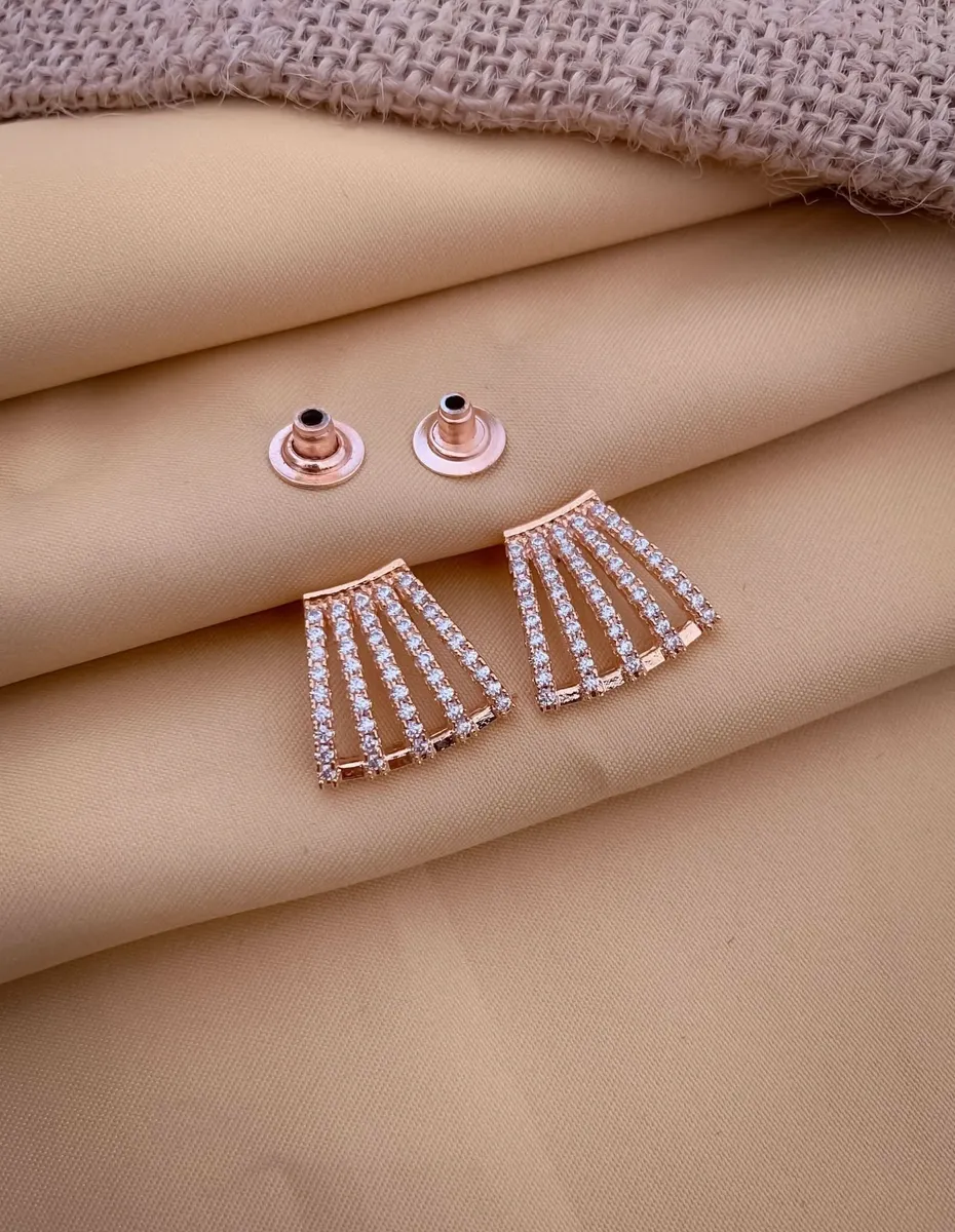Buy 1 Get 1 Free -American Diamond 5 line Rose Gold Tops Earrings