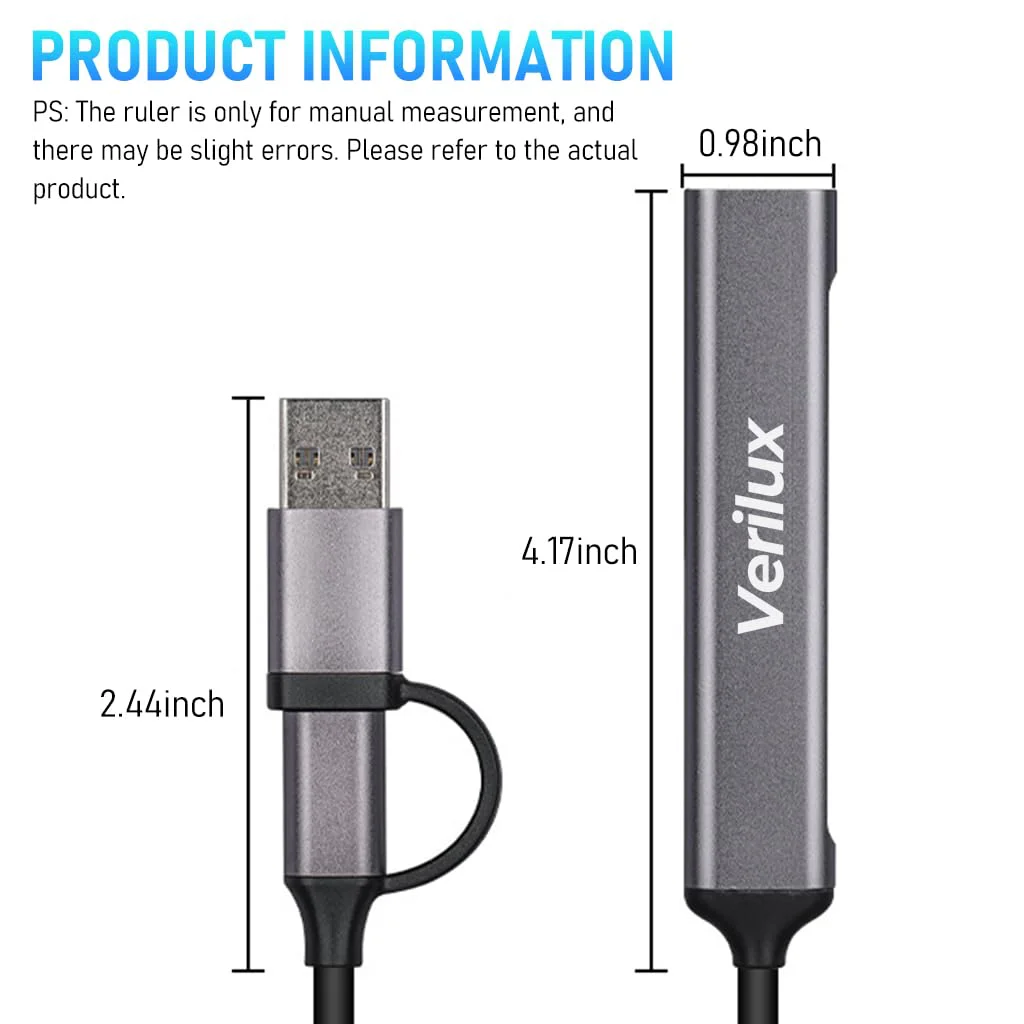 Verilux® USB Hub 3.0 for PC Type C Hub 5 in 1 SD/Micro SD Card Reader & High Speed 3.0+2.0 Multi USB Port for Laptop 5Gbs USB Extender Multiple USB Connector for MacBook Air/Pro M1/M2, iPad Pro, Dell - image 4