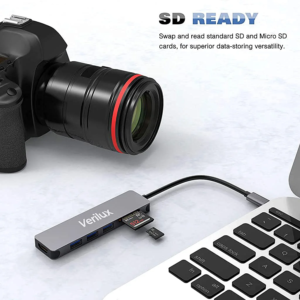 Verilux® USB C Hub Multiport Type C Hub - 6 in 1 Portable Aluminum USB C Adapter with 4K HDMI Output, USB 3.0/2.0 Ports, SD/Micro SD Card Reader Compatible for MacBook Pro, MacBook Air, USB C Devices