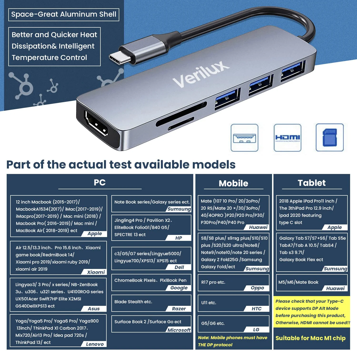 Verilux® USB C Hub Multiport Type C Hub - 6 in 1 Portable Aluminum USB C Adapter with 4K HDMI Output, USB 3.0/2.0 Ports, SD/Micro SD Card Reader Compatible for MacBook Pro, MacBook Air, USB C Devices - image 2