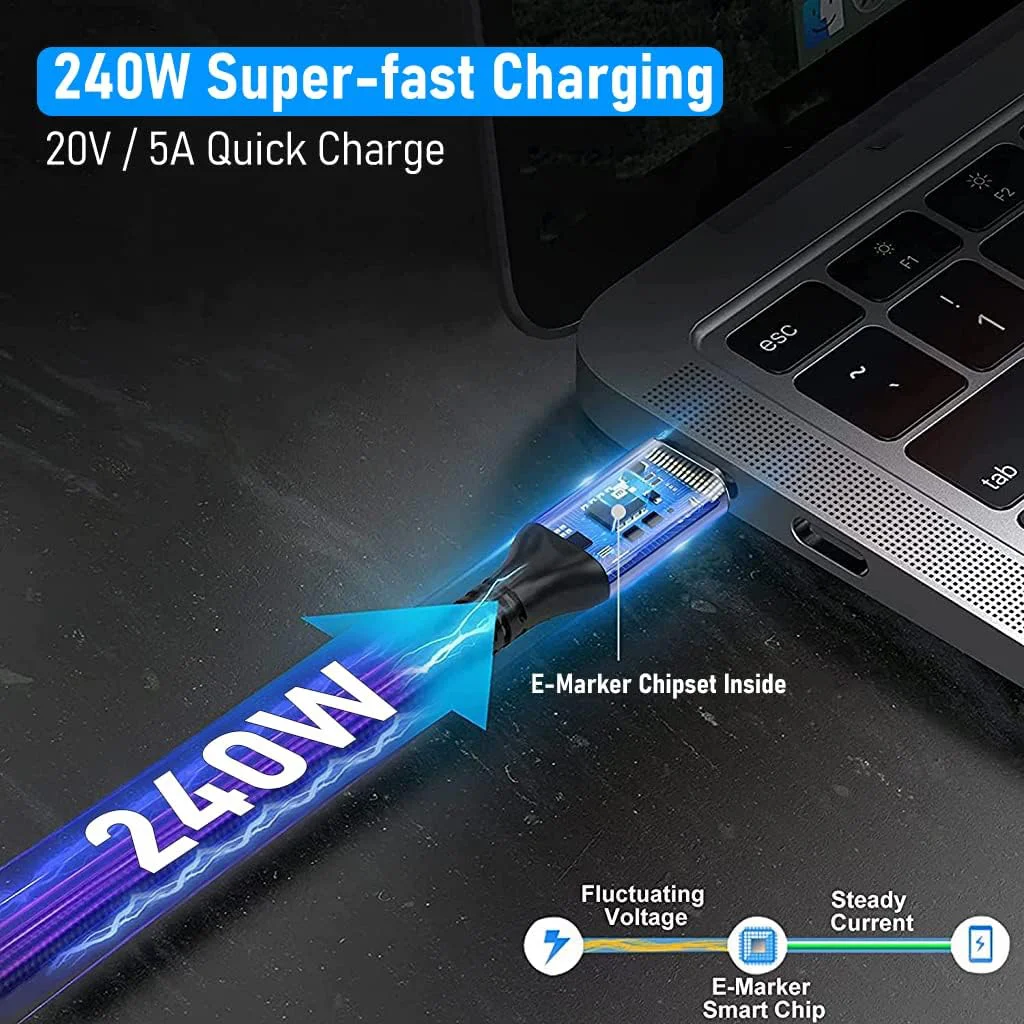 Verilux® USB C Cable, Thunderbolt 4 USB C to USB C Cable with LCD Display 240W Max Fast PD Support 40Gbps Transfer, 8K Display, 3.9ft Nylon Braided USB 4 TYPE C Cable for MacBook, Pro/Air iPad - image 5