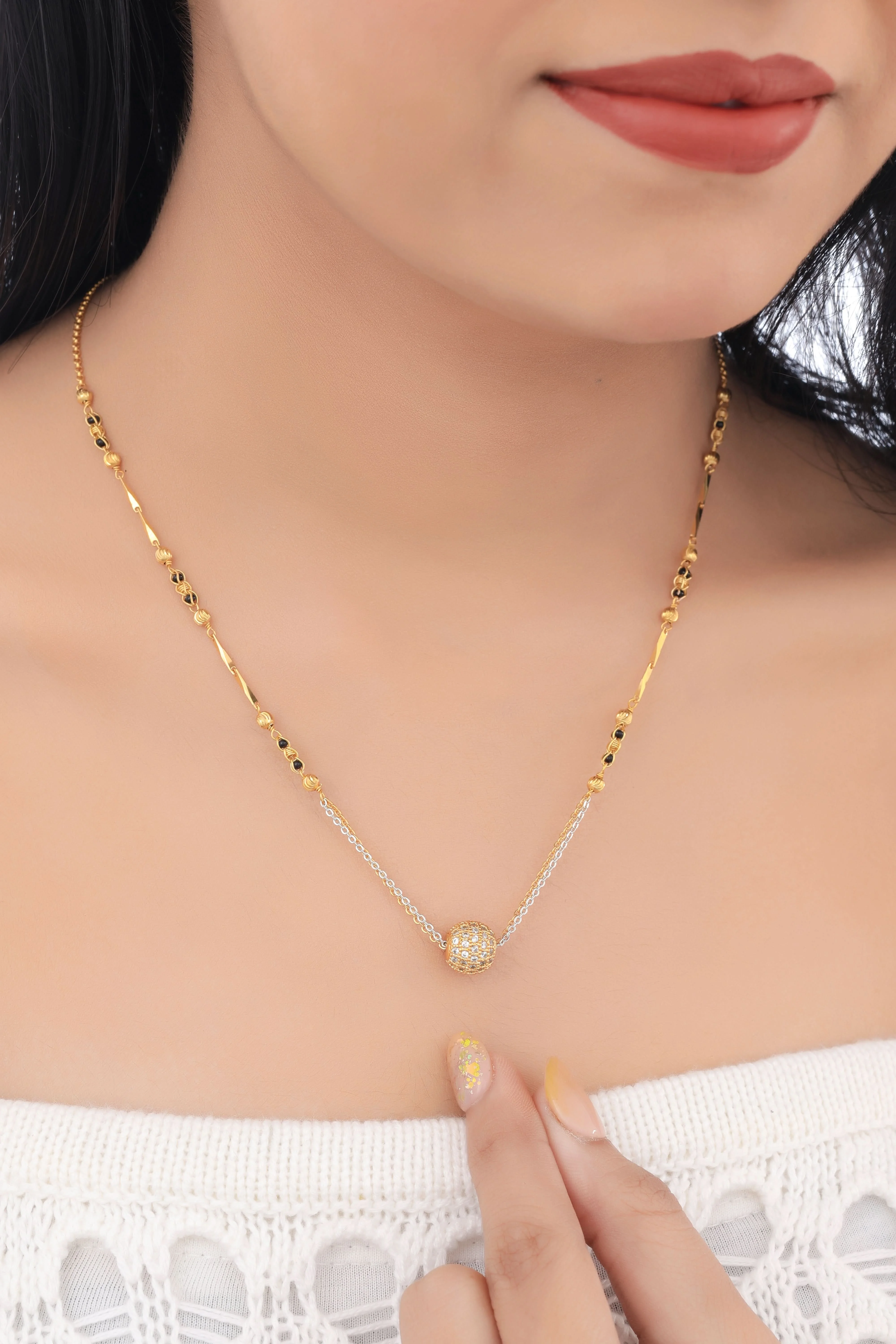 Buy 1 Get 1 Free - Crystal Ball Minimal Mangalsutra with Dual-Tone Chain