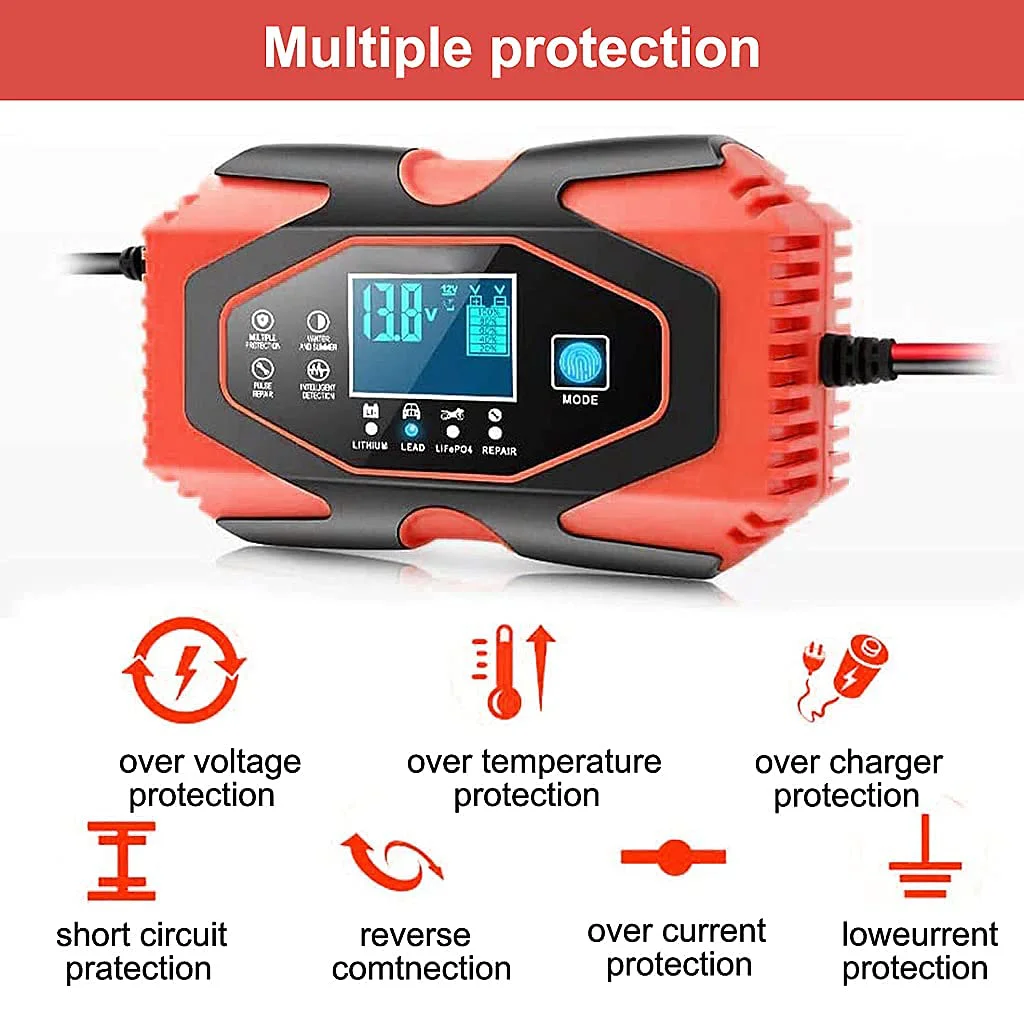 Verilux® Car Battery Charger, 6A 12V/3A 24V Car Battery Charger Charges, Automotive Smart Portable Battery Charger Maintainer for Car, Motorcycle, Lawn Mower and More, Red - image 4