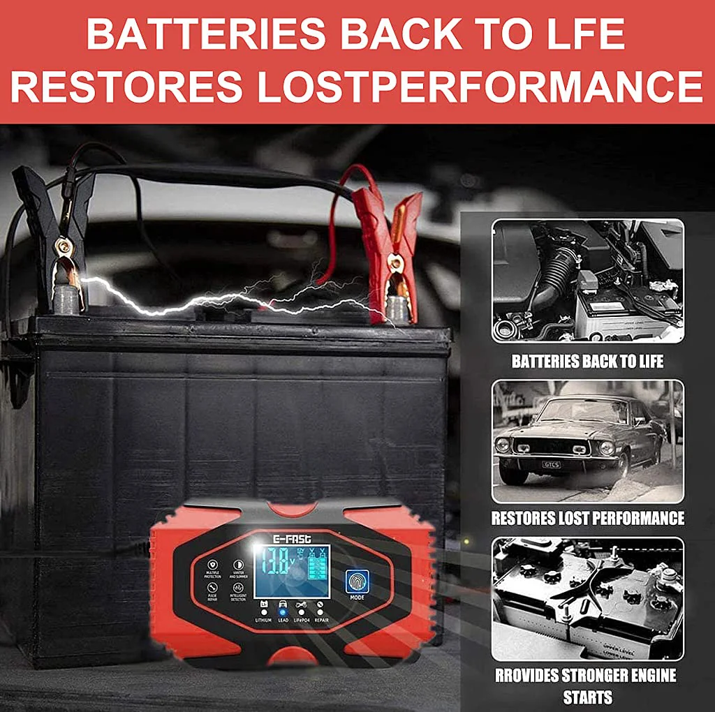 Verilux® Car Battery Charger, 6A 12V/3A 24V Car Battery Charger Charges, Automotive Smart Portable Battery Charger Maintainer for Car, Motorcycle, Lawn Mower and More, Red - image 5