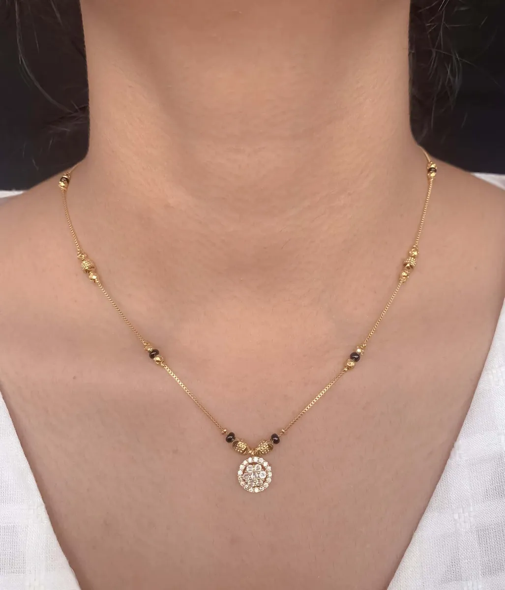 Buy 1 Get 1 Free - Classic Solitaire Circle Pendant Black Bead Mangalsutra