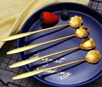 HomeCloud Golden Spoon Set/Coffee Spoon/Dessert Spoons/Cutlery Kitchen Tableware/Stainless Steel Gold Different Shape Coffee Spoons, Set of 4 Pcs,24 centimeter