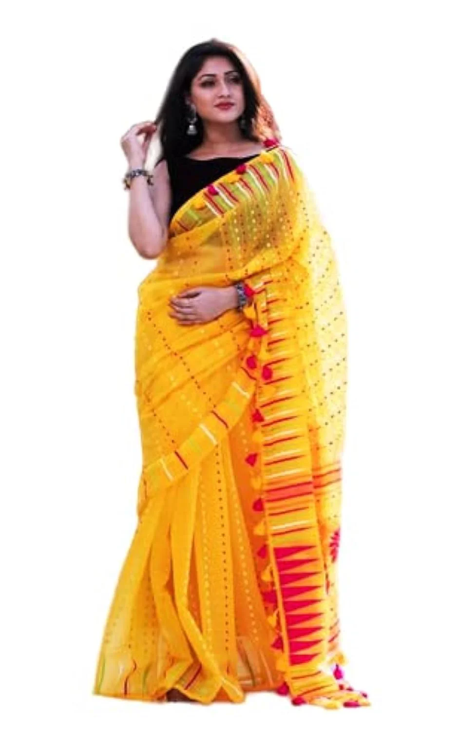 Rupanjali Jamdani Handloom Woven Pure Cotton Soft Light Weight Saree for Women (YELLOW 01) - image 2