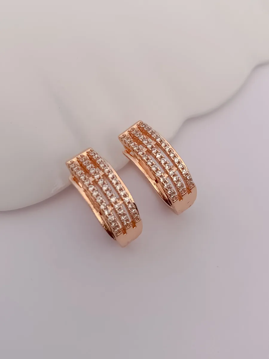 Buy 1 Get 1 Free -American Diamond Rose Gold Plated Fancy Earrings Bali