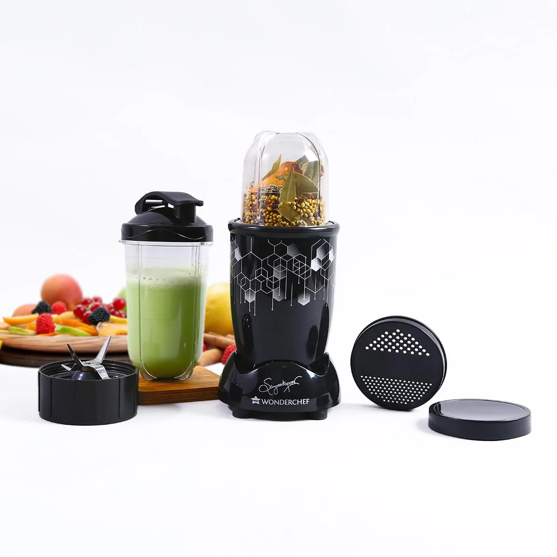 Wonderchef Nutri Blend Photon with Sipper Lid|Mixer, Grinder,Blender & Smoothie Maker|22000 RPM, 400W 100% Full Copper Motor|2 Unbreakable Jars|2 Year Warranty|Recipe book by Chef Sanjeev Kapoor|Black - image 1