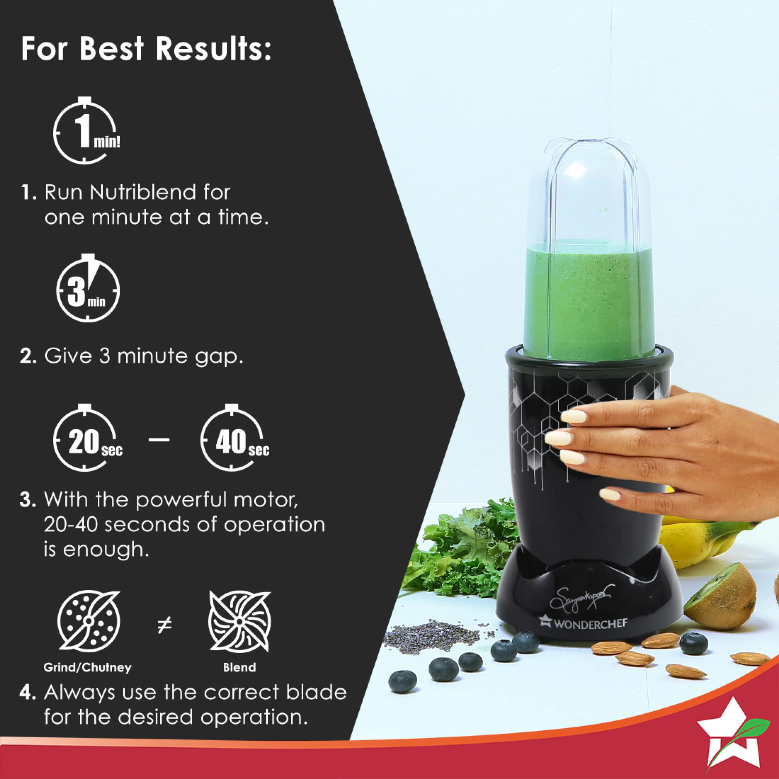 Wonderchef Nutri Blend Photon with Sipper Lid|Mixer, Grinder,Blender & Smoothie Maker|22000 RPM, 400W 100% Full Copper Motor|2 Unbreakable Jars|2 Year Warranty|Recipe book by Chef Sanjeev Kapoor|Black - image 3