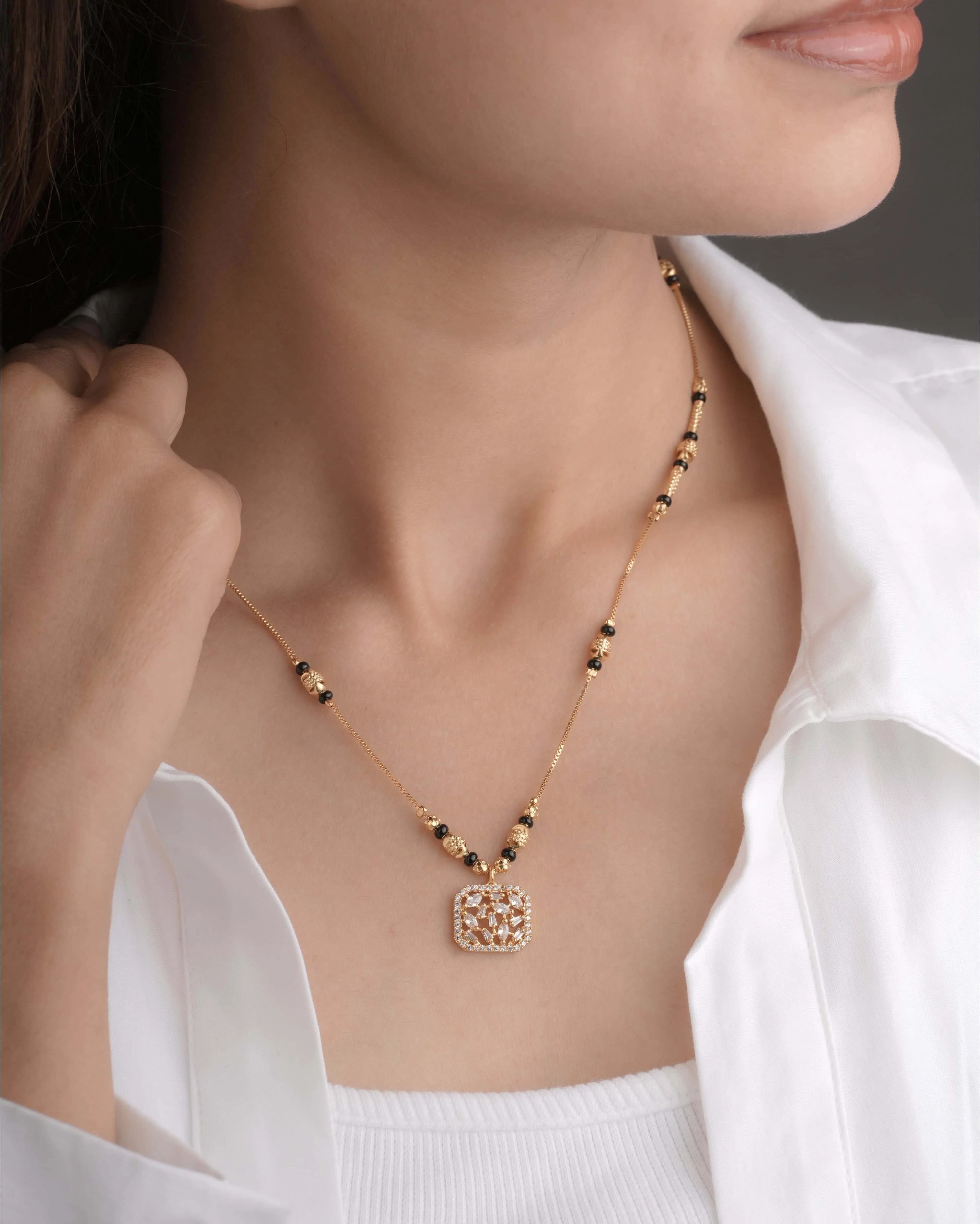 Buy 1 Get 1 Free - Square Motif Crystal Mangalsutra Necklace