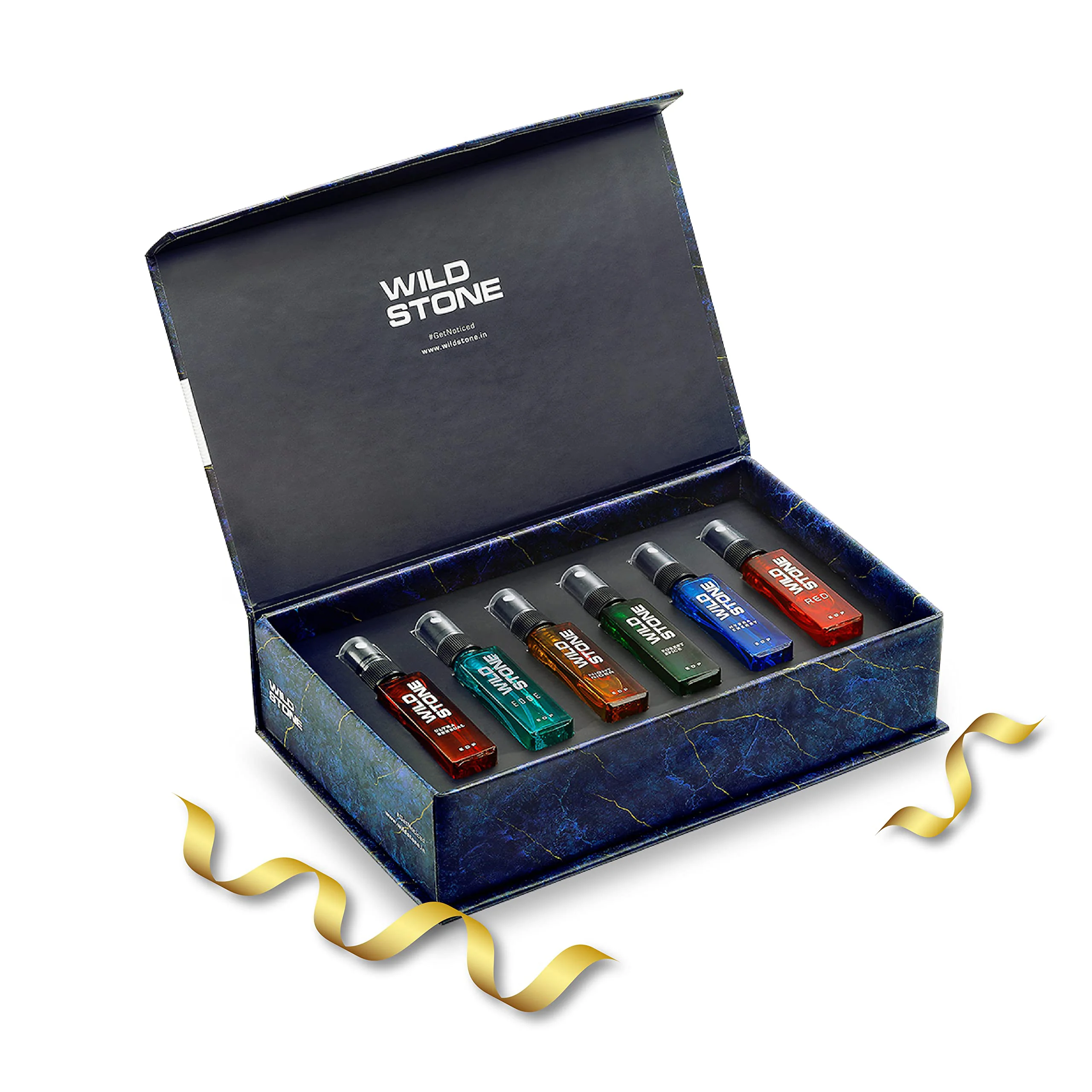 Wild Stone Fragrance Gift Set with Ultra Sensual, Forest Spice, Red, Hydra Energy, Edge and Night Rider Perfume for Men, Pack of 6 (8ml each)