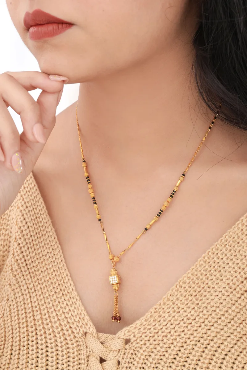 Buy 1 Get 1 Free - Golden Beads Drop Pendant Mangalsutra with Tassel Charm (Daily Wear)