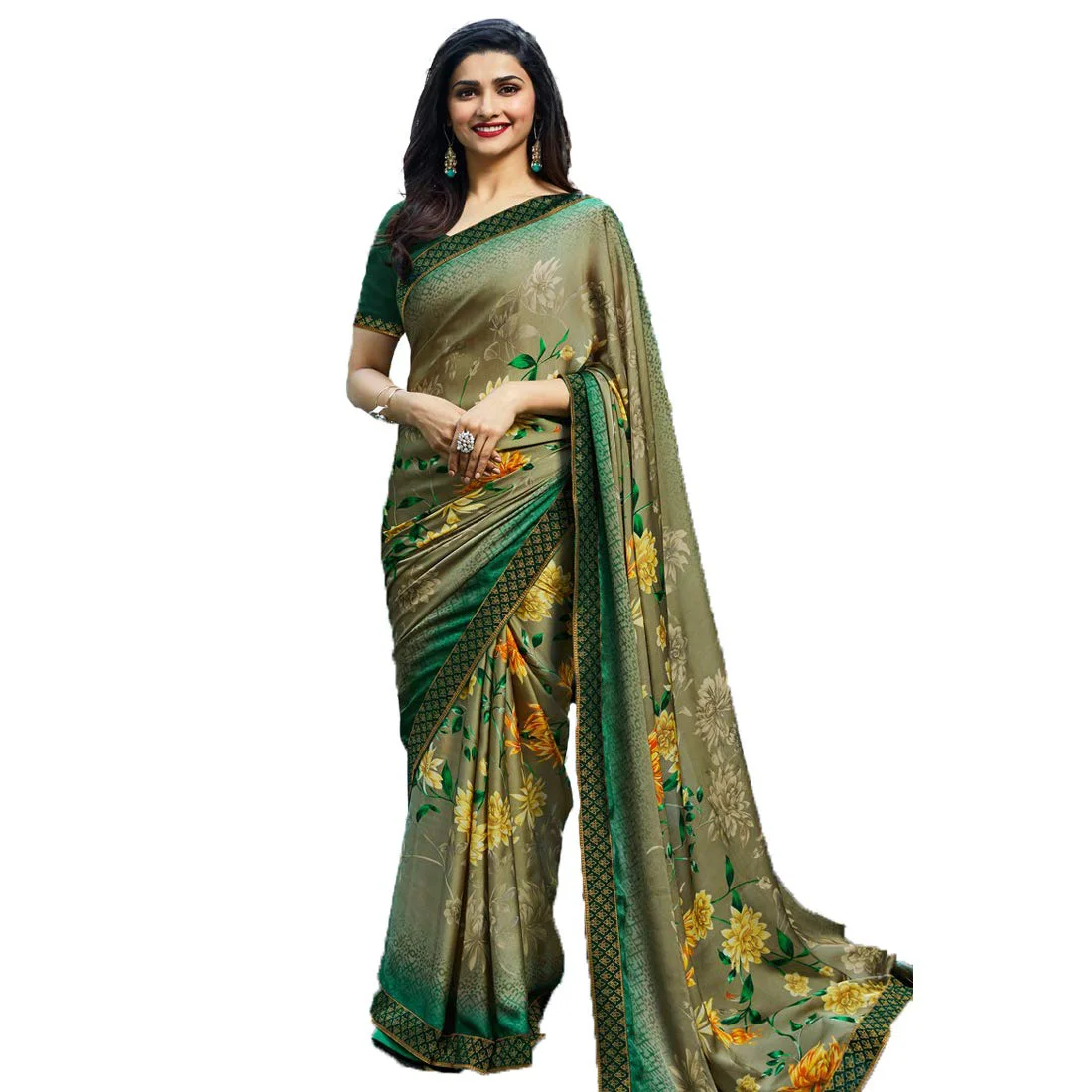ROOP SUNDARI SAREES Women's Floral Printed Silk Stylish Saree For Women With Lace Work Blouse (A28 GREEN NEW_Multicolored_Free Size 6.30 Mtr)