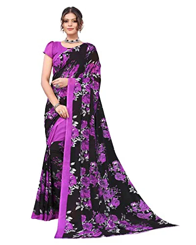 Tarshika Women's Violet Purple Floral Printed Georgette Saree with unstitched blouse piece(FLORAL VIOLET_W_Free Size) - image 2