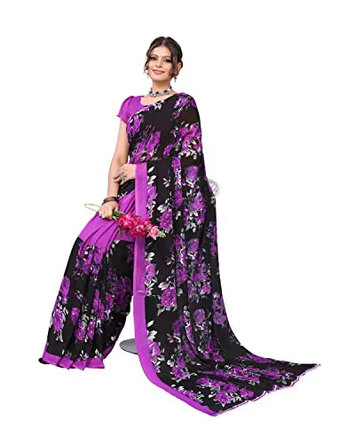 Tarshika Women's Violet Purple Floral Printed Georgette Saree with unstitched blouse piece(FLORAL VIOLET_W_Free Size) - image 4
