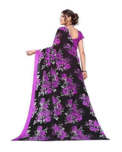 Tarshika Women's Violet Purple Floral Printed Georgette Saree with unstitched blouse piece(FLORAL VIOLET_W_Free Size) - image 5
