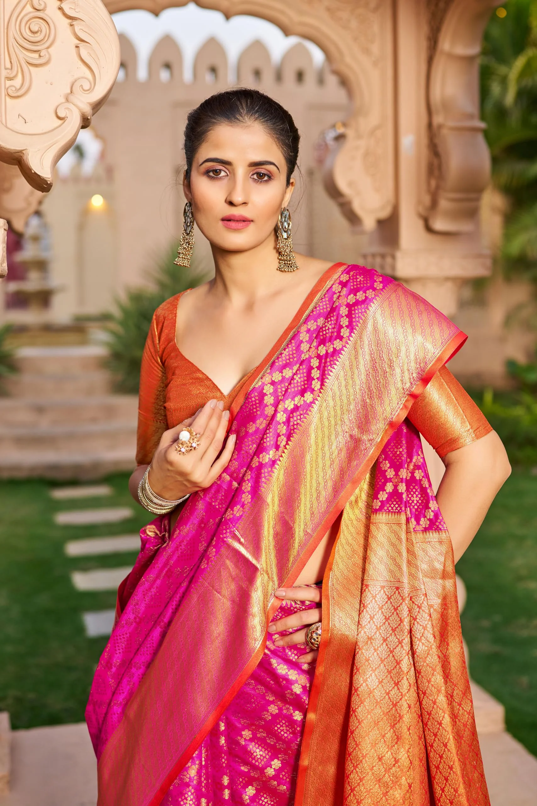 SWORNOF Women's Patola Silk Saree With Unstitched Boluse Piece (RANI) - image 3