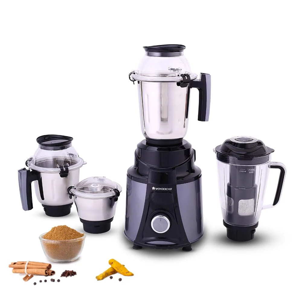 Wonderchef Galaxy Mixer Grinder 750 100% Copper Motor, 4 Stainless Steel Jars, Black & Grey, 5 Years Warranty - image 1