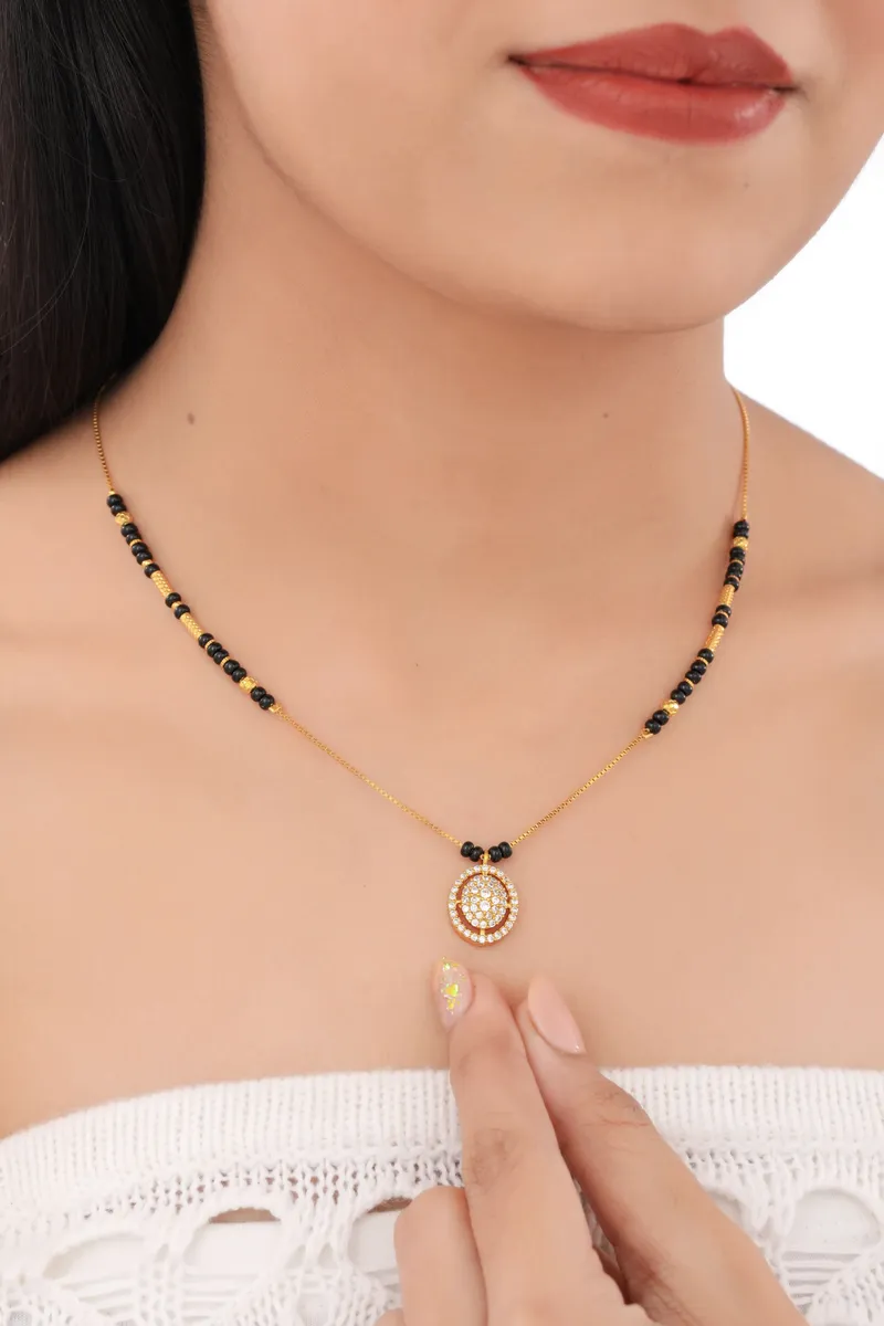 Buy 1 Get 1 Free - Classic Round Diamond-Style Pendant Mangalsutra with Black Beads