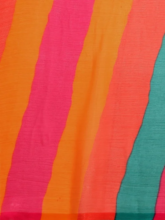 Yellow & Turquoise Blue Colourblocked Pure Chiffon Saree - image 5