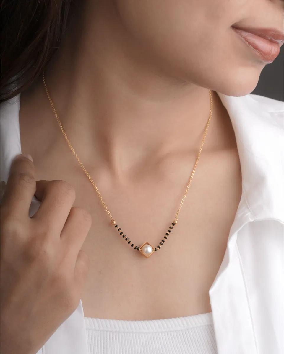 Buy 1 Get 1 Free - Minimal Pearl Square Charm Mangalsutra