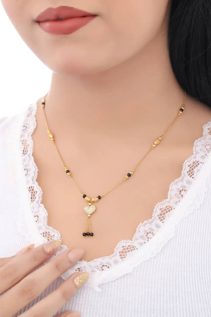 Buy 1 Get 1 Free -Gold Plated Heart Drop Pendant Mangalsutra with Black Beads