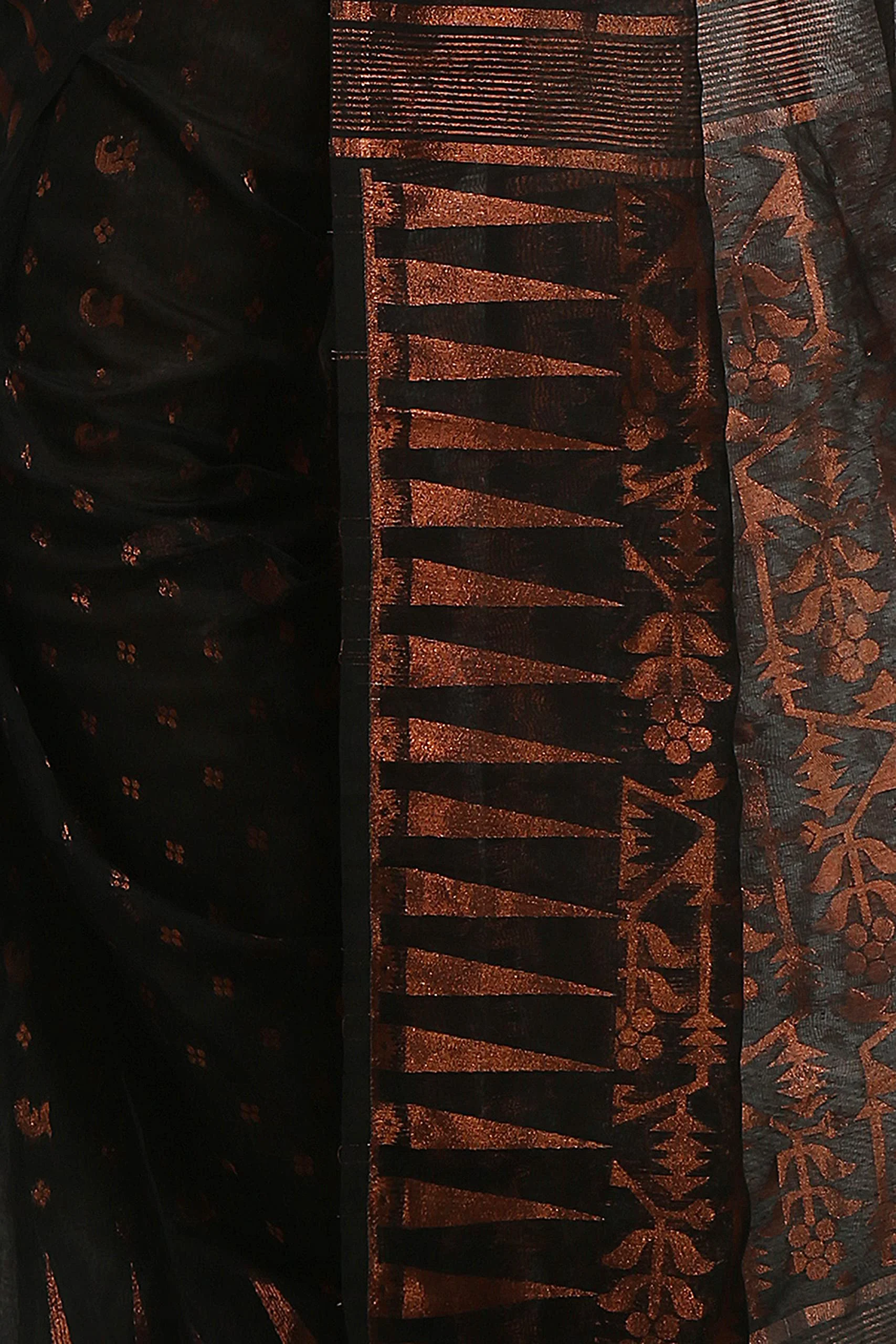 WoodenTant women’s cotton silk dhakai jamdani saree without blouse piece_Black - image 5