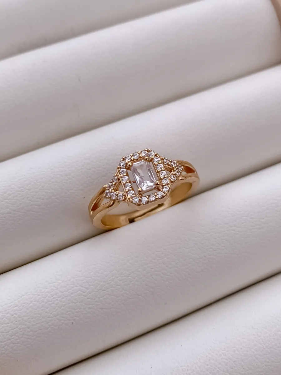 Elegant Adjustable Gold-Plated CZ Diamond Ring