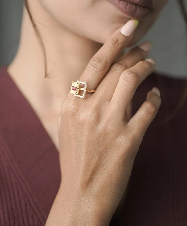 American Diamond Gold Plated Delicate Fancy Adjustable Ring
