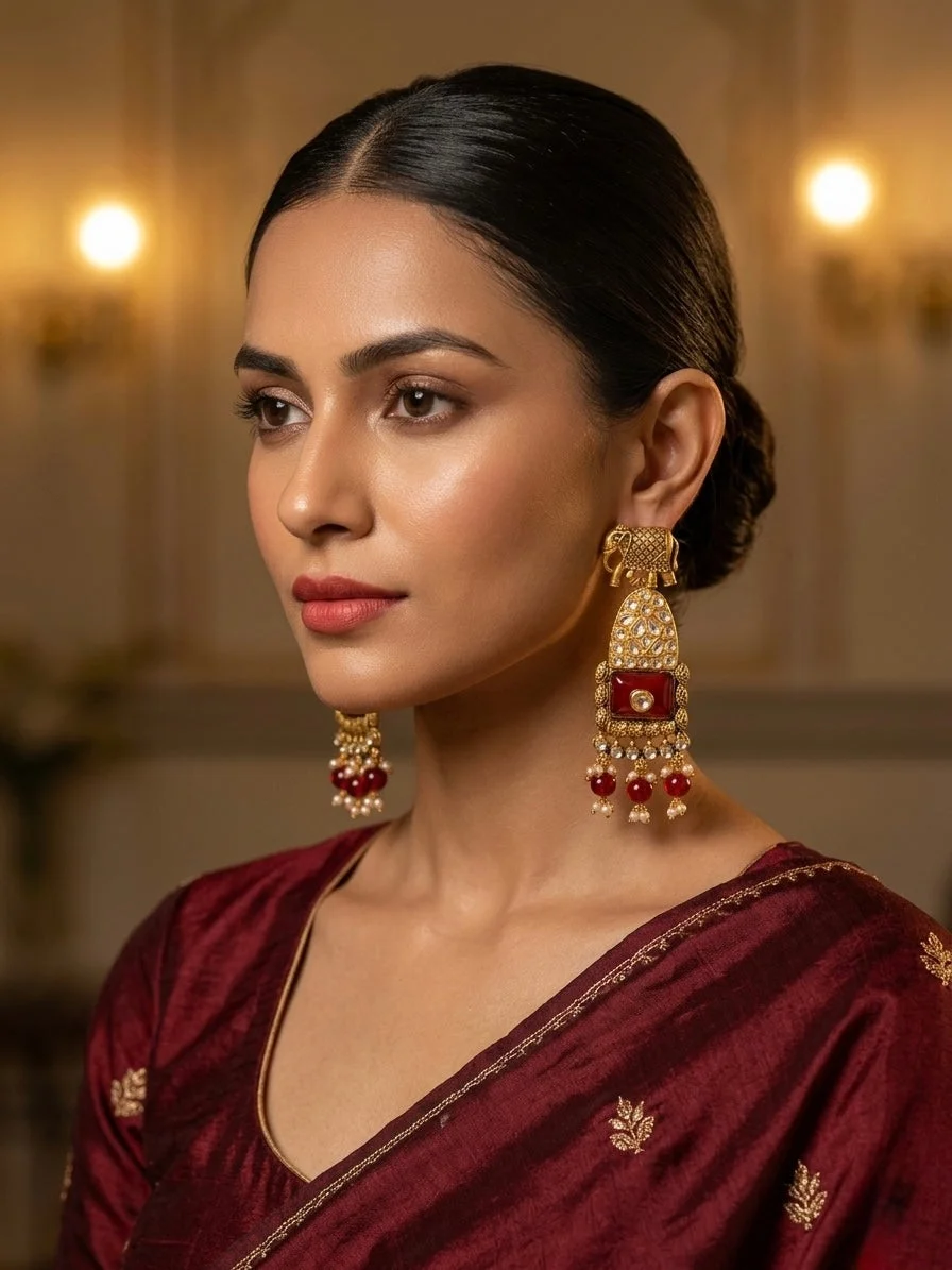 Elephant Design Kundan Earrings.